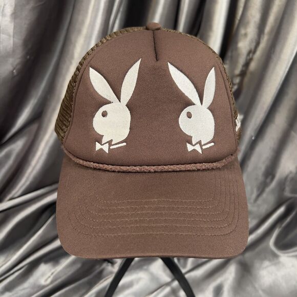 PLAYBOY X PACSUN Trucker Hat‎ Dual Bunnies Bunny Mesh Snapback Brown Embroidered - Picture 1 of 9